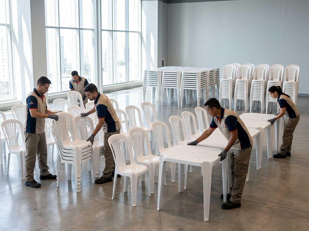 Equipe Meg Festas montando estrutura de evento